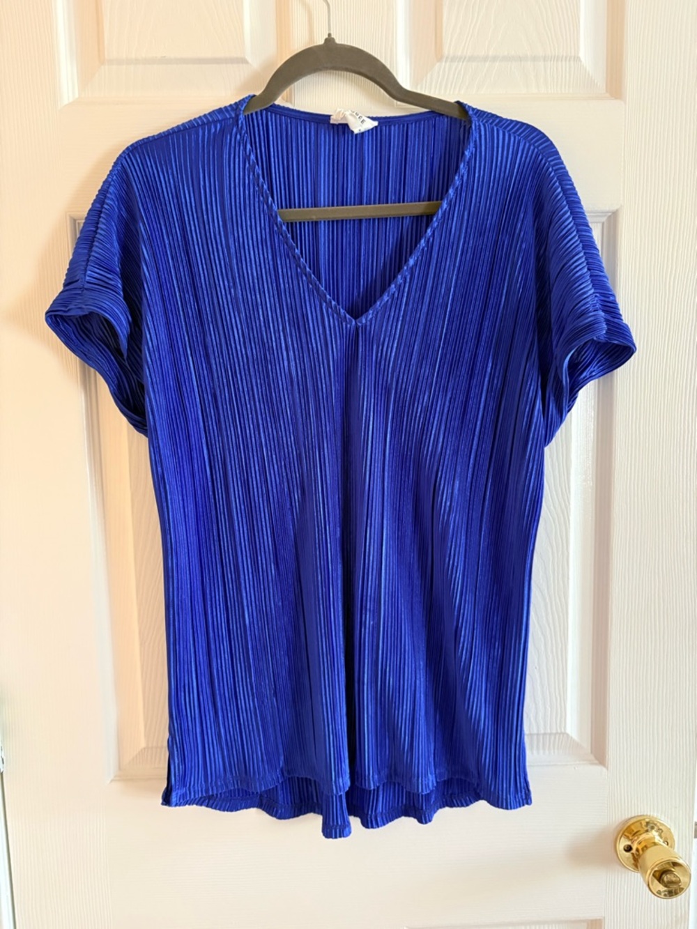 ANDREE BY UNIT Royal Blue Pleated V-Neck Short Sleeve Top